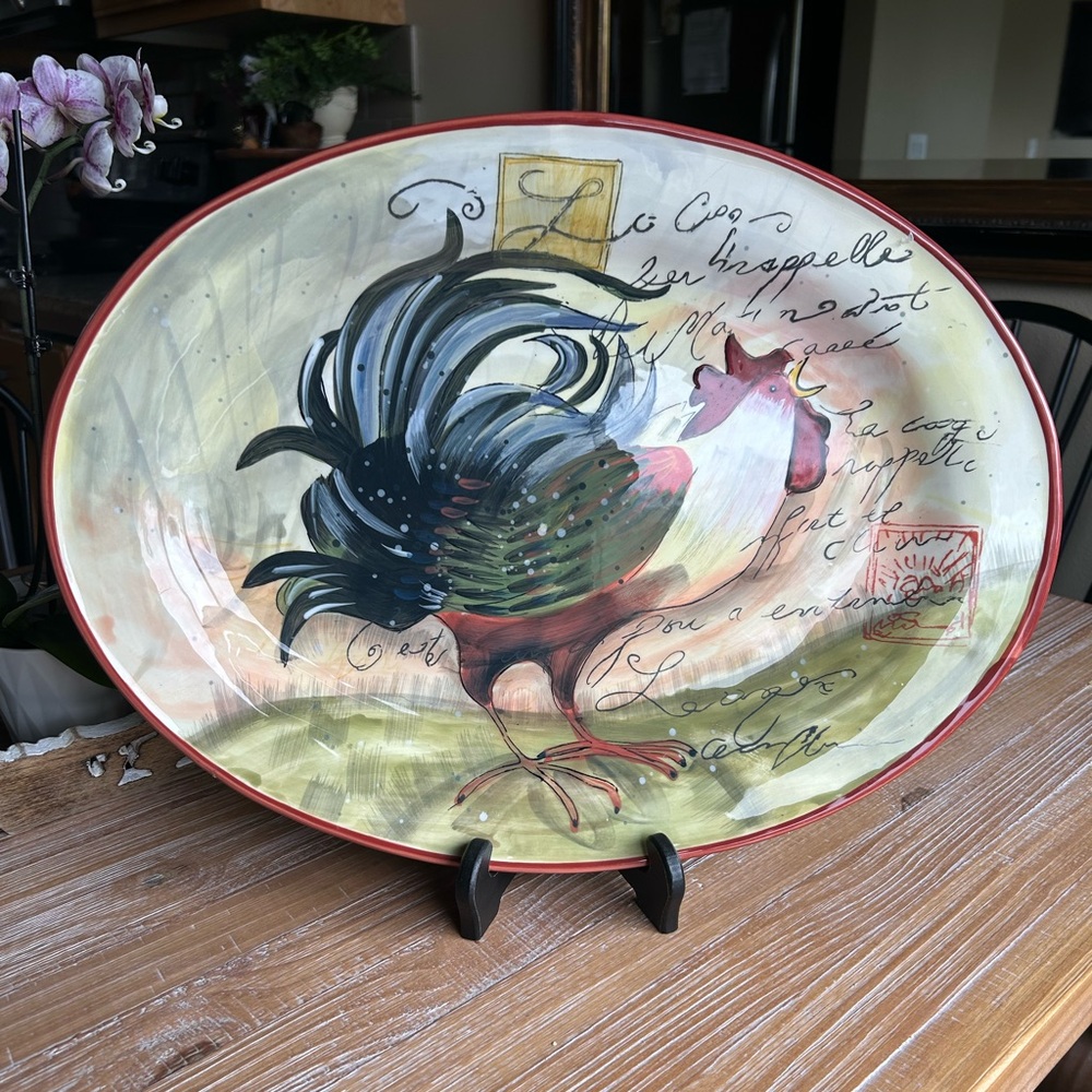 Certified International "Le Rooster" Oval Serving Platter Artist Susan Winget.